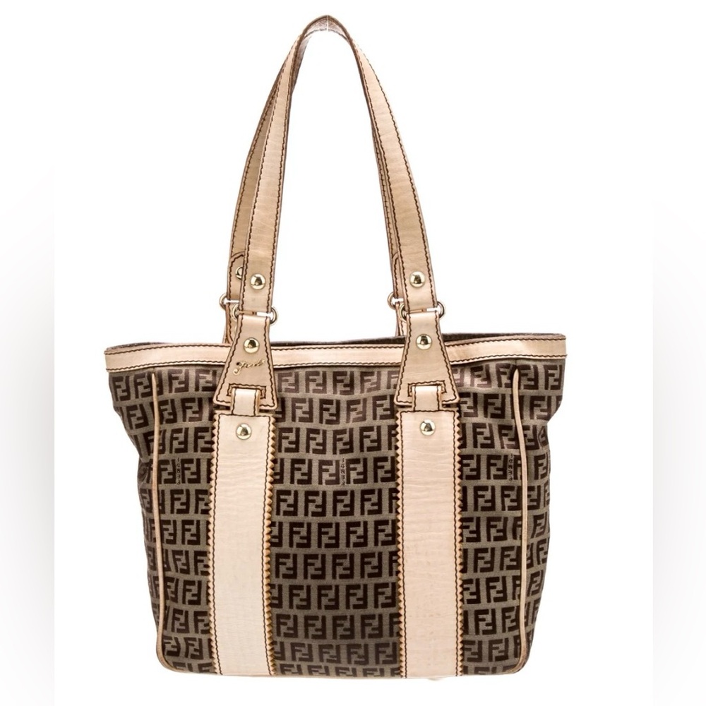 Vintage Fendi Zucchino Monogram Shoulder Tote Bag